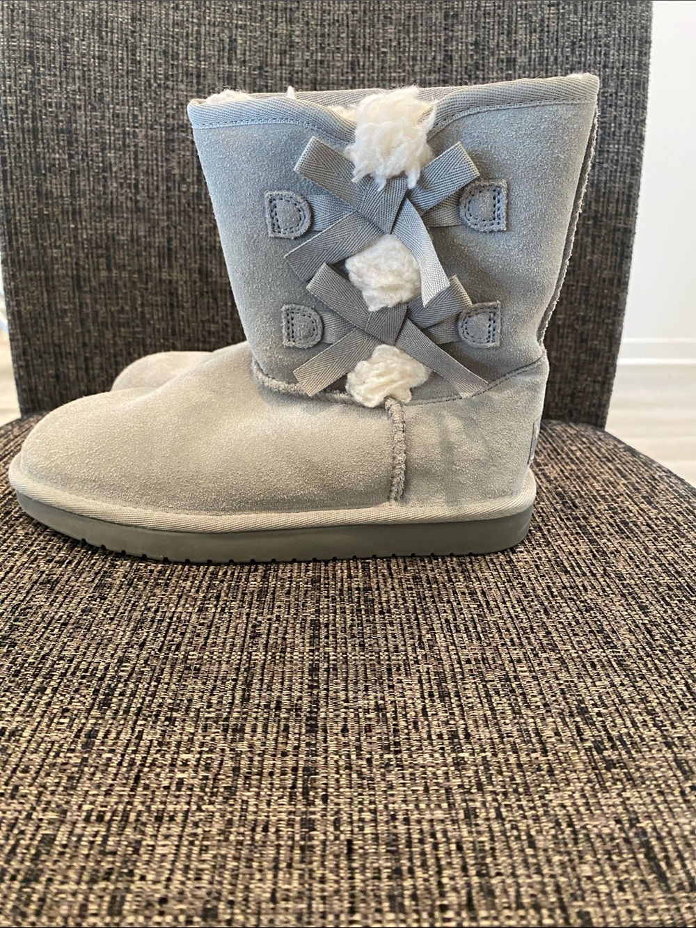 Kids Koolaburra by Uggs Gray Suede Winter Boots with Bow Detail
